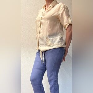 Massimo Dutti Beige Tie-Front Blouse